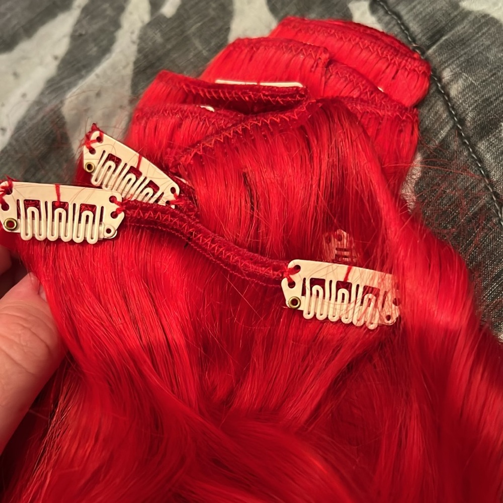 Human Hair Clip In Extensions - Red - Picture 2 of 9